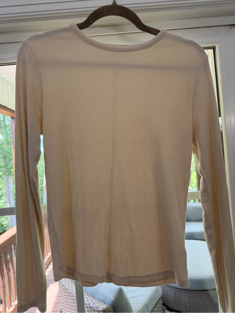 nuuds Off-White/Cream Ribbed Long Sleeve Crew Top